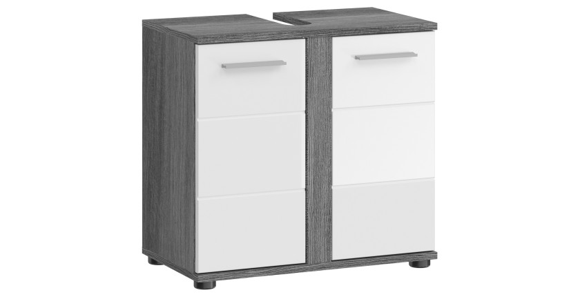 Meuble sous vasque WILLIAM – Gris foncé et blanc – 57x60x34 cm – 2 portes 