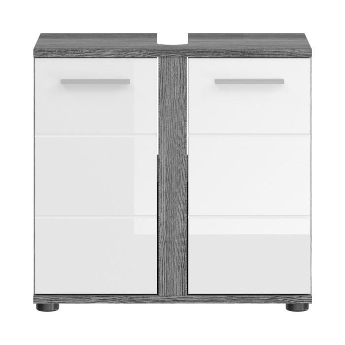 Meuble sous vasque WILLIAM – Gris foncé et blanc – 57x60x34 cm – 2 portes 