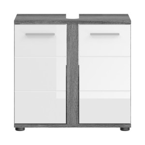 Meuble sous vasque WILLIAM – Gris foncé et blanc – 57x60x34 cm – 2 portes 