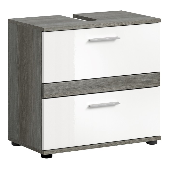 Meuble sous vasque WILLIAM – Gris foncé et blanc – 60x57x34 cm – 2 tiroirs 