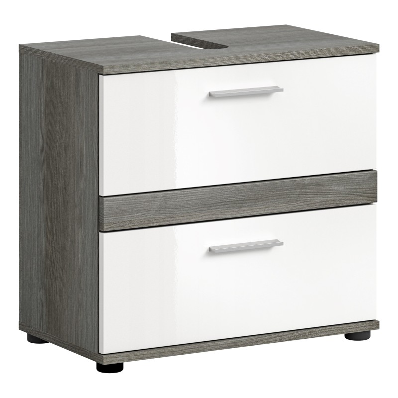 Meuble sous vasque WILLIAM – Gris foncé et blanc – 60x57x34 cm – 2 tiroirs 