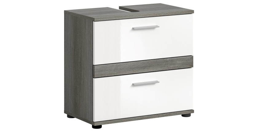 Meuble sous vasque WILLIAM – Gris foncé et blanc – 60x57x34 cm – 2 tiroirs 