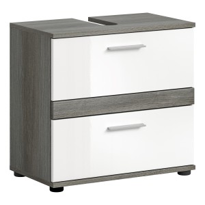 Meuble sous vasque WILLIAM – Gris foncé et blanc – 60x57x34 cm – 2 tiroirs 