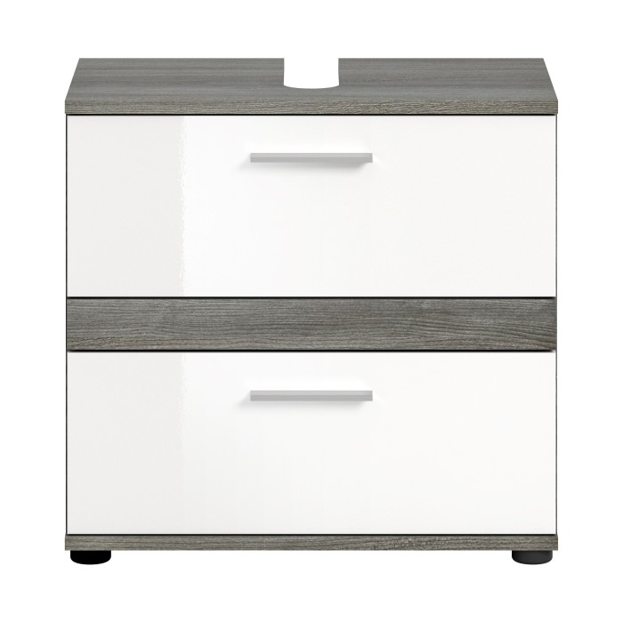 Meuble sous vasque WILLIAM – Gris foncé et blanc – 60x57x34 cm – 2 tiroirs 