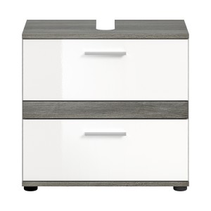 Meuble sous vasque WILLIAM – Gris foncé et blanc – 60x57x34 cm – 2 tiroirs 