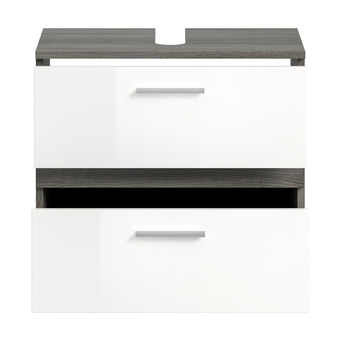 Meuble sous vasque WILLIAM – Gris foncé et blanc – 60x57x34 cm – 2 tiroirs 