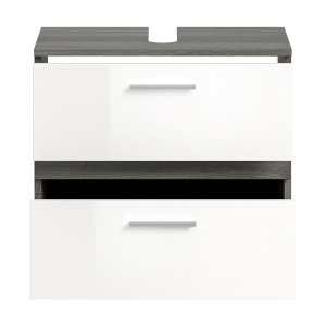 Meuble sous vasque WILLIAM – Gris foncé et blanc – 60x57x34 cm – 2 tiroirs 