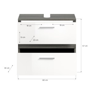 Meuble sous vasque WILLIAM – Gris foncé et blanc – 60x57x34 cm – 2 tiroirs 