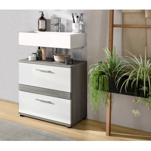 Meuble sous vasque WILLIAM – Gris foncé et blanc – 60x57x34 cm – 2 tiroirs 