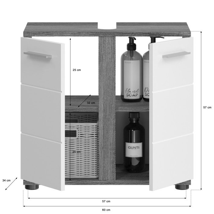 Ensemble de meubles de salle de bain WILLIAM – Gris foncé et blanc – 114x191x34 cm 