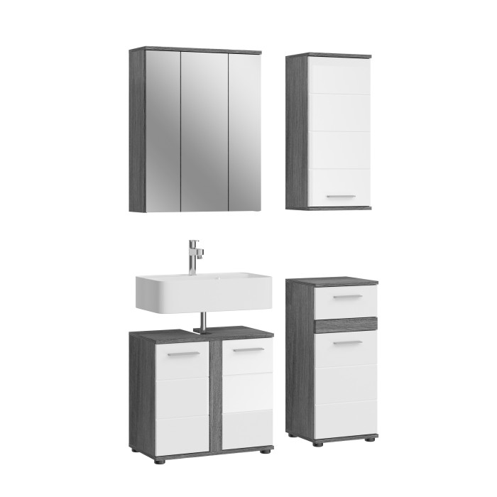 Ensemble de meubles de salle de bain WILLIAM – Gris foncé et blanc – 114x191x34 cm 