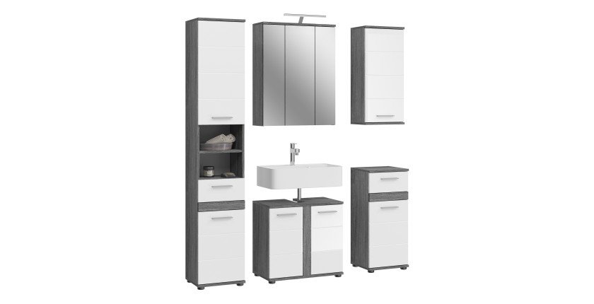 Ensemble de meubles de salle de bain WILLIAM – Gris foncé et blanc – 164x191x34 cm – Avec LED 
