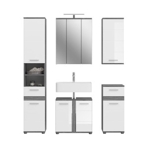 Ensemble de meubles de salle de bain WILLIAM – Gris foncé et blanc – 164x191x34 cm – Avec LED 