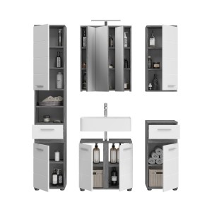 Ensemble de meubles de salle de bain WILLIAM – Gris foncé et blanc – 164x191x34 cm – Avec LED 