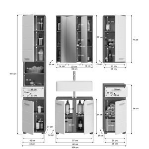 Ensemble de meubles de salle de bain WILLIAM – Gris foncé et blanc – 164x191x34 cm – Avec LED 