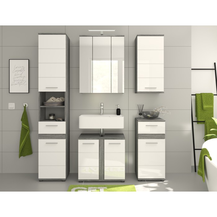 Ensemble de meubles de salle de bain WILLIAM – Gris foncé et blanc – 164x191x34 cm – Avec LED 