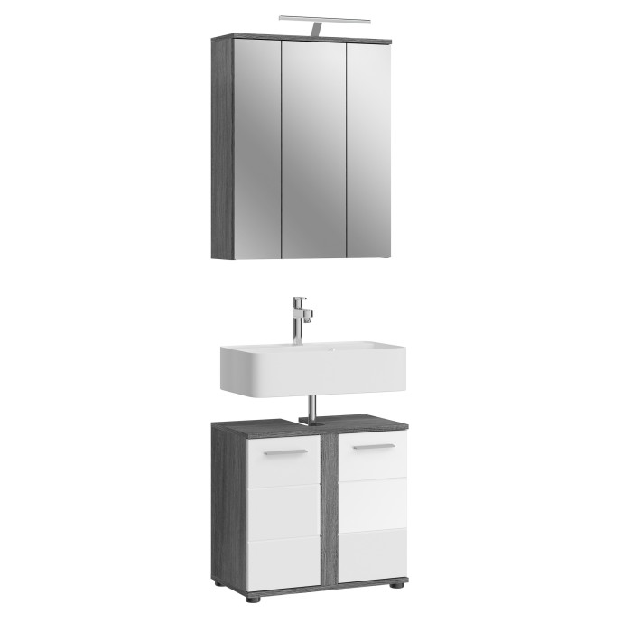Ensemble de meubles de salle de bain WILLIAM – Gris foncé et blanc – 64x191x34 cm – Avec LED 
