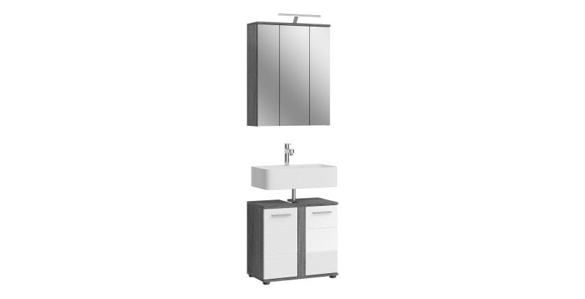 Ensemble de meubles de salle de bain WILLIAM – Gris foncé et blanc – 64x191x34 cm – Avec LED 