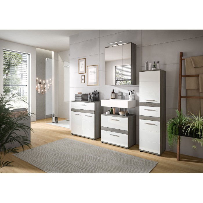 Ensemble de meubles de salle de bain WILLIAM – Gris foncé et blanc – 60x191x34 cm 