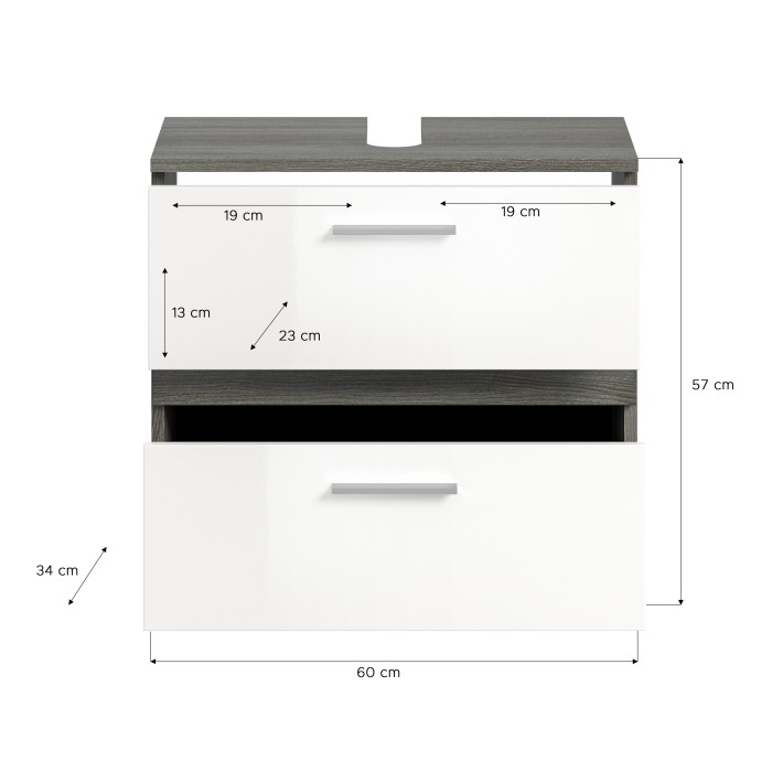 Ensemble de meubles de salle de bain WILLIAM – Gris foncé et blanc – 60x191x34 cm – Avec LED 