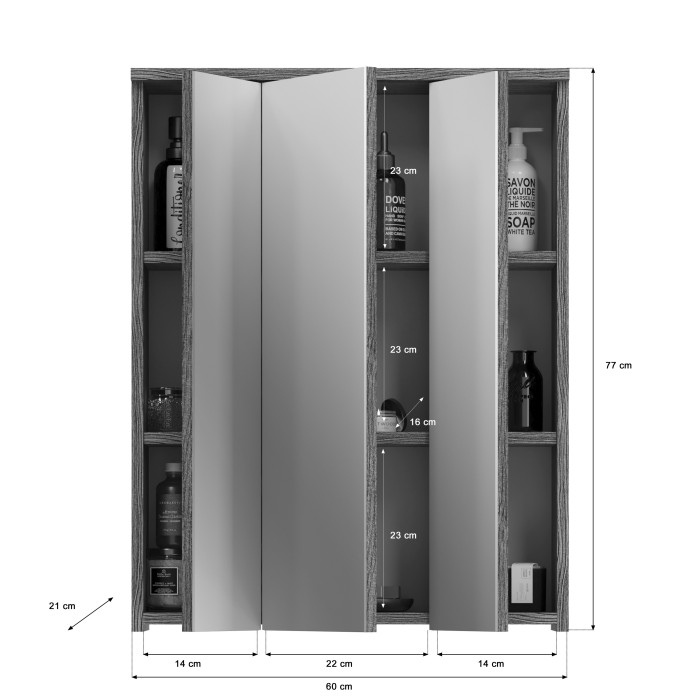 Ensemble de meubles de salle de bain WILLIAM – Gris foncé et blanc – 60x191x34 cm – Avec LED 
