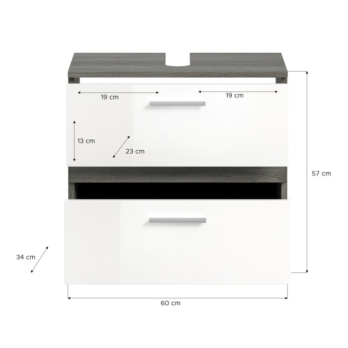 Ensemble de meubles de salle de bain WILLIAM – Gris foncé et blanc – 146x191x34 cm 
