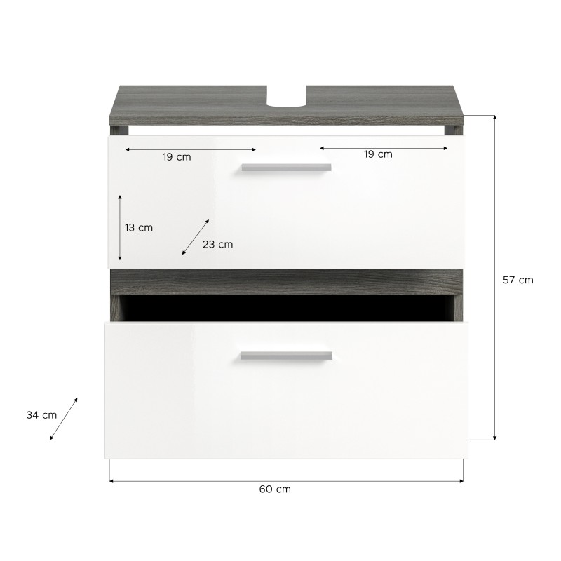 Ensemble de meubles de salle de bain WILLIAM – Gris foncé et blanc – 146x191x34 cm 
