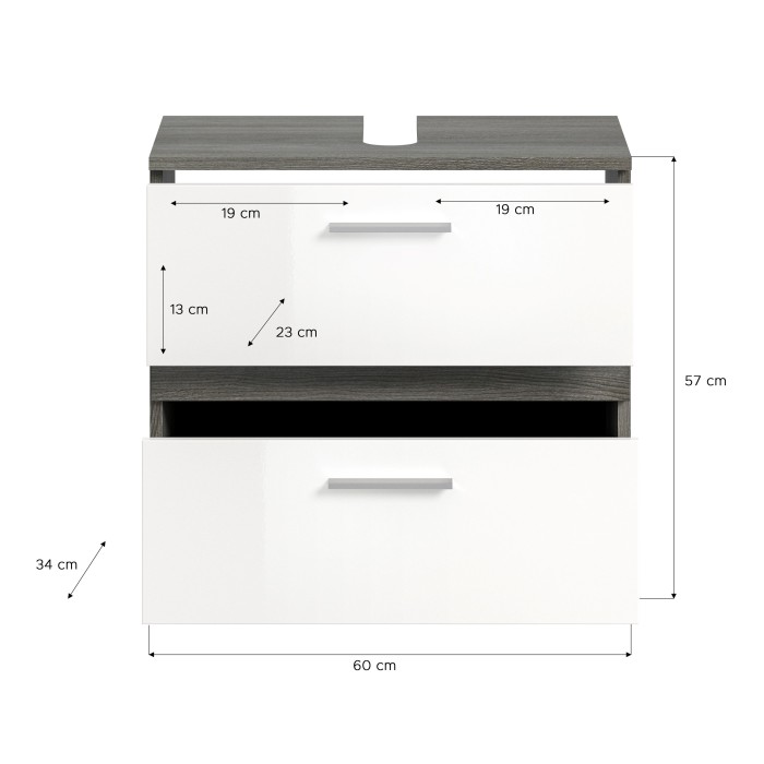 Ensemble de meubles de salle de bain WILLIAM – Gris foncé et blanc – 110x191x34 cm 