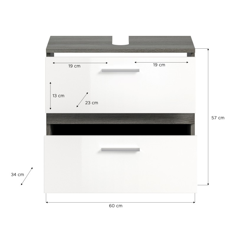 Ensemble de meubles de salle de bain WILLIAM – Gris foncé et blanc – 110x191x34 cm 