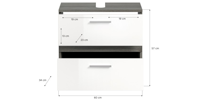 Ensemble de meubles de salle de bain WILLIAM – Gris foncé et blanc – 110x191x34 cm 