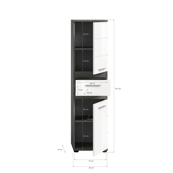 Ensemble de meubles de salle de bain WILLIAM – Gris foncé et blanc – 110x191x34 cm 