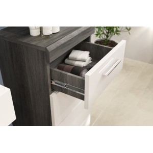 Meuble de rangement bas SCOTT – 1 porte et 1 tiroir – Gris foncé et blanc – 37x88x31 cm 