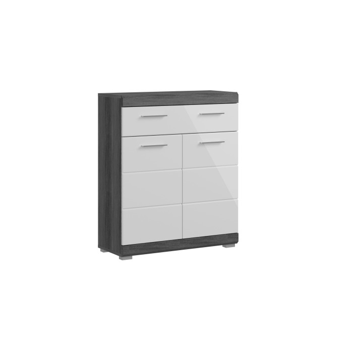 Meuble de rangement bas SCOTT – 2 portes et 1 tiroir – Gris foncé et blanc – 74x88x31 cm 