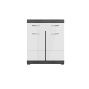 Meuble de rangement bas SCOTT – 2 portes et 1 tiroir – Gris foncé et blanc – 74x88x31 cm 