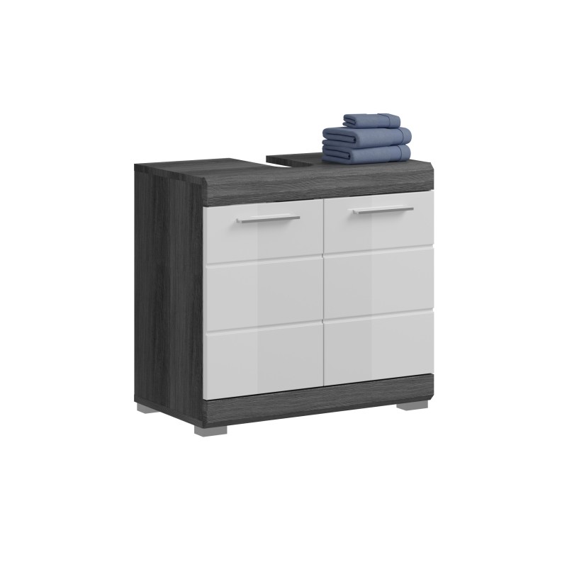 Meuble sous vasque SCOTT – 2 portes – Gris foncé et blanc – 60x56x34 cm 