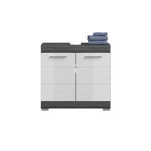 Meuble sous vasque SCOTT – 2 portes – Gris foncé et blanc – 60x56x34 cm 