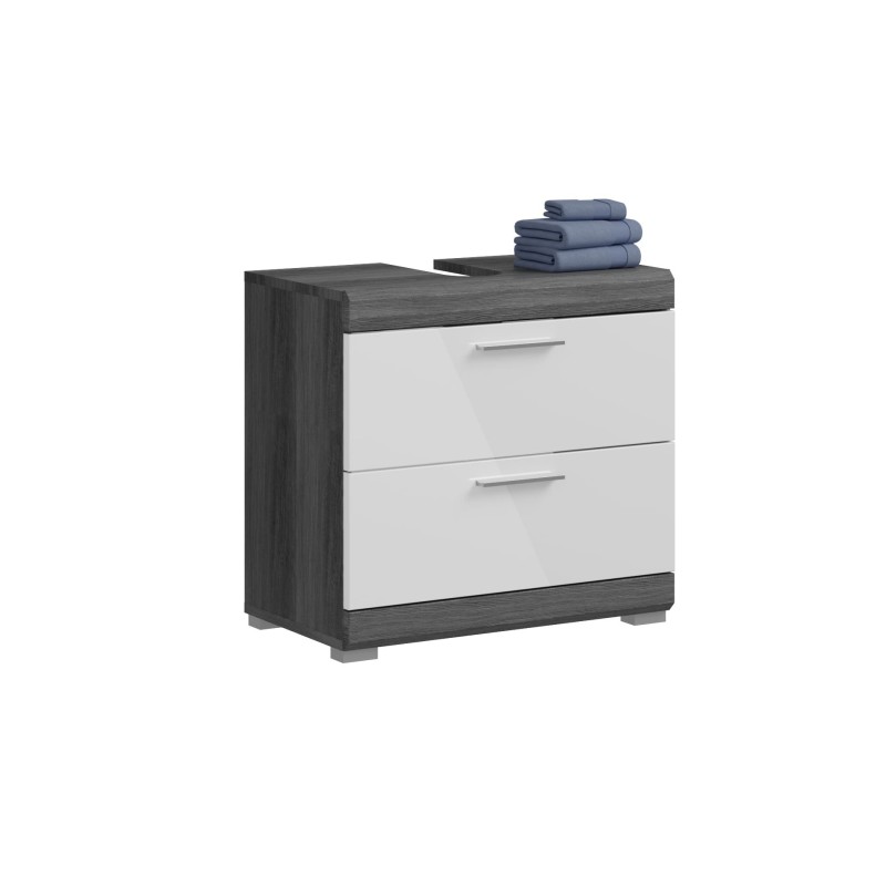 Meuble sous vasque SCOTT – 2 tiroirs – Gris foncé et blanc – 60x56x37 cm 
