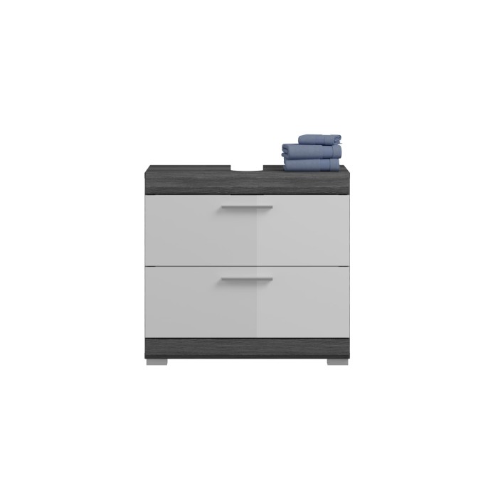 Meuble sous vasque SCOTT – 2 tiroirs – Gris foncé et blanc – 60x56x37 cm 