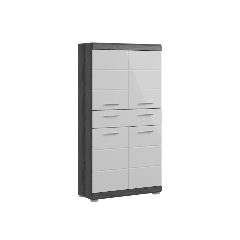 Meuble de rangement SCOTT – 4 portes et 1 tiroir – Gris foncé et blanc – 74x141x31 cm 