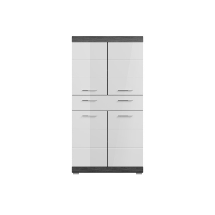 Meuble de rangement SCOTT – 4 portes et 1 tiroir – Gris foncé et blanc – 74x141x31 cm 