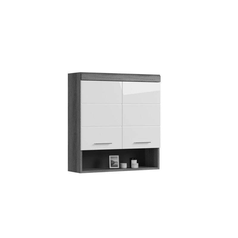 Meuble de rangement haut SCOTT – 2 portes – Gris foncé et blanc – 74x79x24 cm 