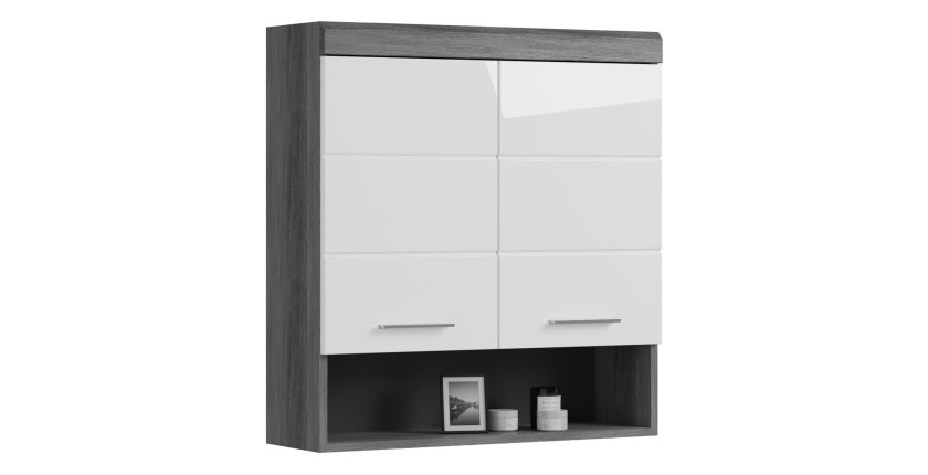 Meuble de rangement haut SCOTT – 2 portes – Gris foncé et blanc – 74x79x24 cm 