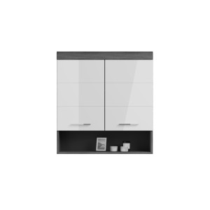 Meuble de rangement haut SCOTT – 2 portes – Gris foncé et blanc – 74x79x24 cm 