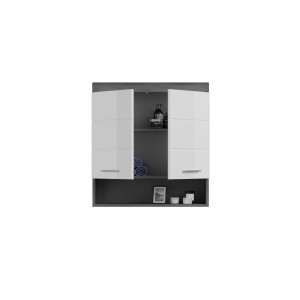 Meuble de rangement haut SCOTT – 2 portes – Gris foncé et blanc – 74x79x24 cm 