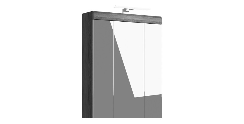 Meuble de rangement haut SCOTT – 3 portes avec miroir et LED – Gris foncé et blanc – 60x79x37 cm 