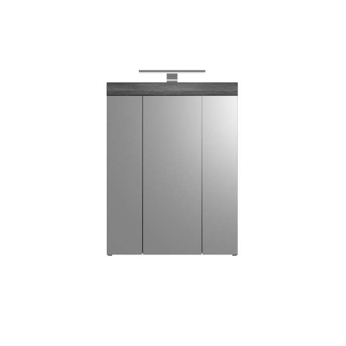 Meuble de rangement haut SCOTT – 3 portes avec miroir et LED – Gris foncé et blanc – 60x79x37 cm 