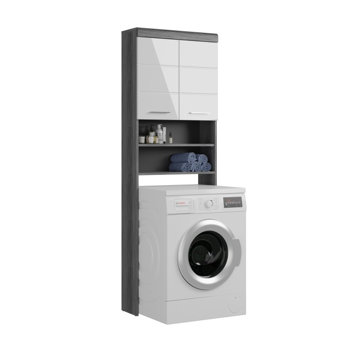 Meuble de rangement SCOTT – Machine à laver – Gris foncé et blanc – 63x191x24 cm 