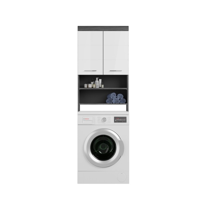 Meuble de rangement SCOTT – Machine à laver – Gris foncé et blanc – 63x191x24 cm 