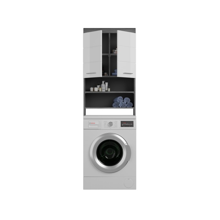 Meuble de rangement SCOTT – Machine à laver – Gris foncé et blanc – 63x191x24 cm 