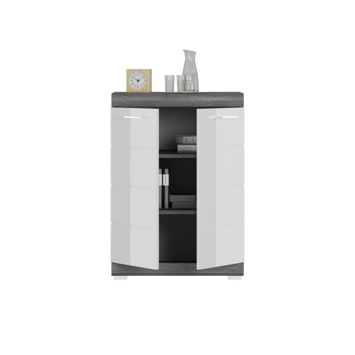 Buffet SCOTT – 2 portes – Gris foncé et blanc – 60x85x37 cm 
